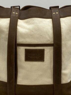 Parker Clay Canvas and Brown Leather Tote Bag